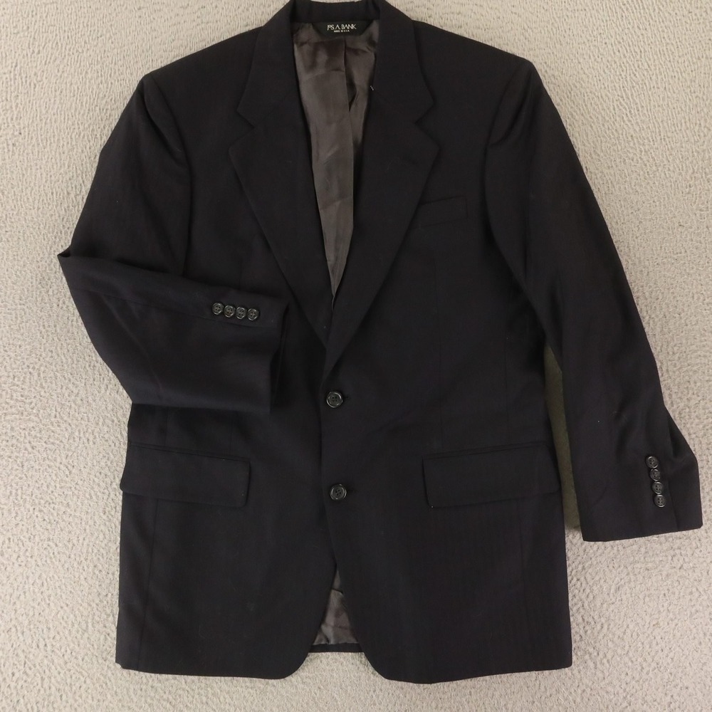 VTG Jos A Bank Jacket 39R M Blue 100% Wool Self Stripe Navy Blazer